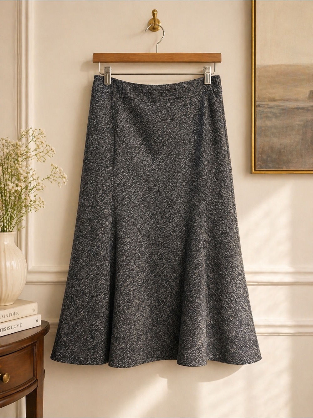 JM Collection Textured A-Line Midi Skirt in Charcoal Gray
